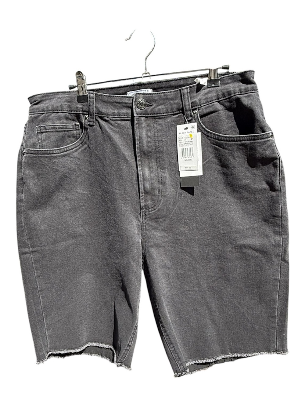 Black Tape_ Washed Black Denim Shorts with Raw Hem